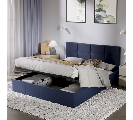 Кровать ТриЯ Лора 1600 с мягкой обивкой и заглушиной, с ПМ, Велюр Confetti Blue 244086