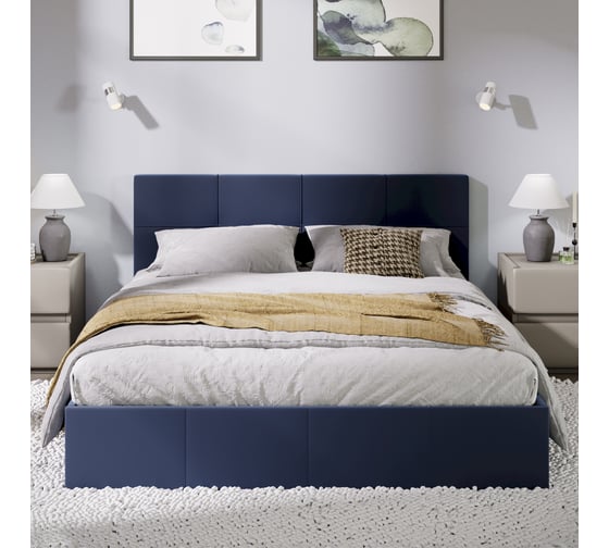 Кровать ТриЯ Лора 1600 с мягкой обивкой и заглушиной, с ПМ, Велюр Confetti Blue 244086