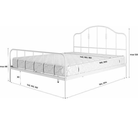 Кровать Woodville Милена 160x200 белая 539203