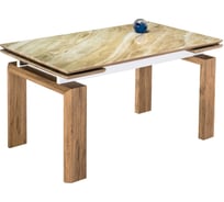 Стеклянный стол Woodville Давос 140(200)х80x78 бежевый мрамор 462083