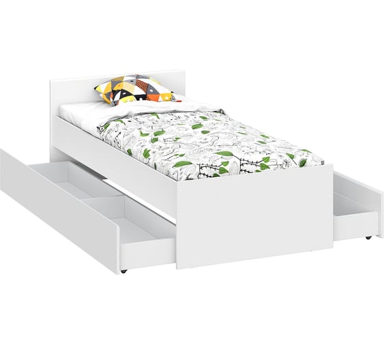 Односпальная кровать Woodville Валенсия 90x200 с ящиками белый текстурный 536237 1