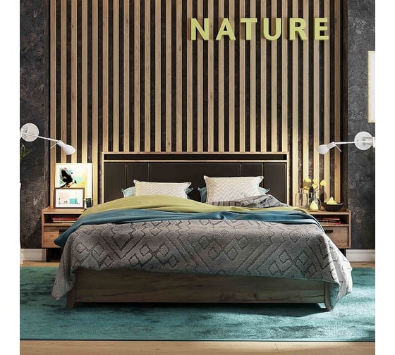 Кровать Арника Nature 307 спальня Люкс с подъемным механизмом 1600 дуб табачный Craft-черный 00-00008775