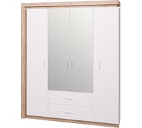Шкаф для одежды Арника Люмен (16) с ящиками, 4-х дверный, с зеркалом, белый снег 00-00012810