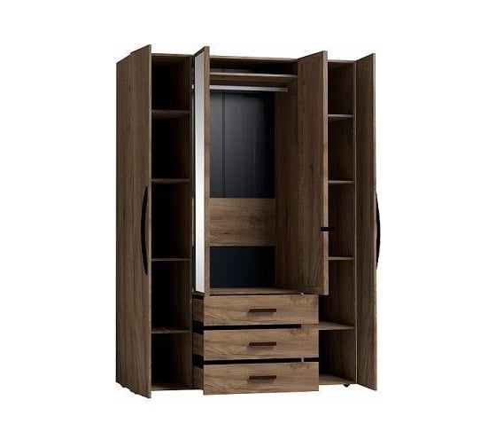 Шкаф для одежды и белья Арника Nature 555 (спальня) дуб табачный Craft, черный 00-00008778
