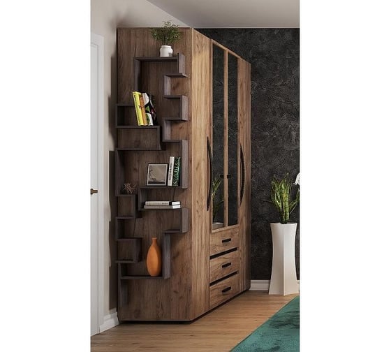 Шкаф для одежды и белья Арника Nature 555 (спальня) дуб табачный Craft, черный 00-00008778