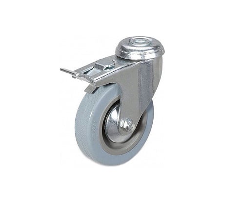 Колесная опора Tech-Krep поворотная с тормозом D50 п/п, серая рез, подш скольж, под болт М10 - пакет 148510