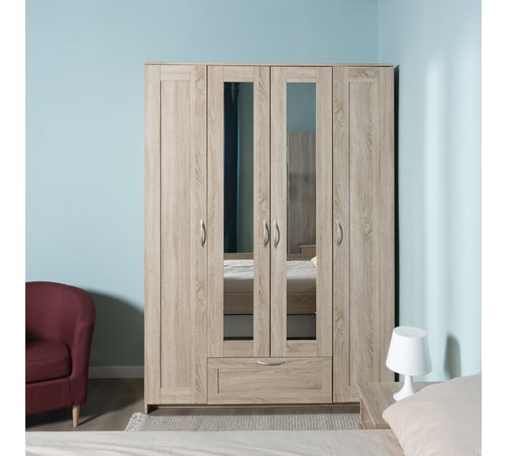Шкаф ШВЕДСКИЙ СТАНДАРТ СИРИУС 4 двери, 1 ящик, 156x59x220, сонома RU (с 2 зеркалами) 2.02.01.520.3