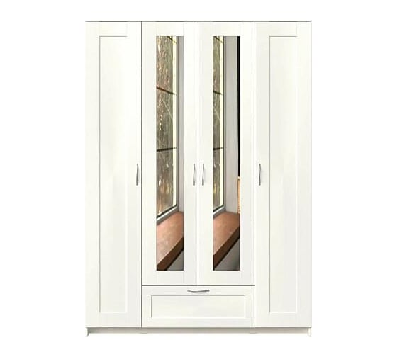 Шкаф ШВЕДСКИЙ СТАНДАРТ СИРИУС 4 двери, 1 ящик, 156x59x220, белый RU (с 2 зеркалами) 2.02.01.520.1