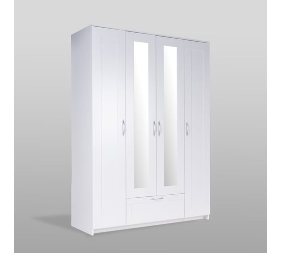 Шкаф ШВЕДСКИЙ СТАНДАРТ СИРИУС 4 двери, 1 ящик, 156x59x220, белый RU (с 2 зеркалами) 2.02.01.520.1