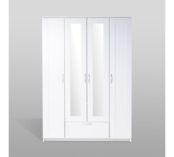 Шкаф ШВЕДСКИЙ СТАНДАРТ СИРИУС 4 двери, 1 ящик, 156x59x220, белый RU (с 2 зеркалами) 2.02.01.520.1