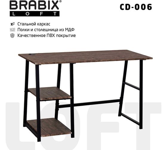 Стол на металлокаркасе BRABIX LOFT CD-006 морёный дуб 641224