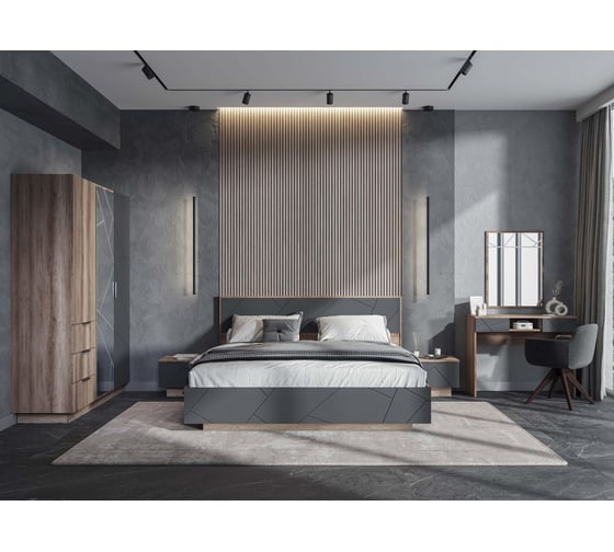 Двуспальная кровать Woodville Диамо КР 01 160x200, софт графит / дуб каньон 546000