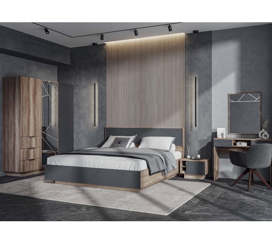 Двуспальная кровать Woodville Диамо КР 01 160x200, софт графит / дуб каньон 546000