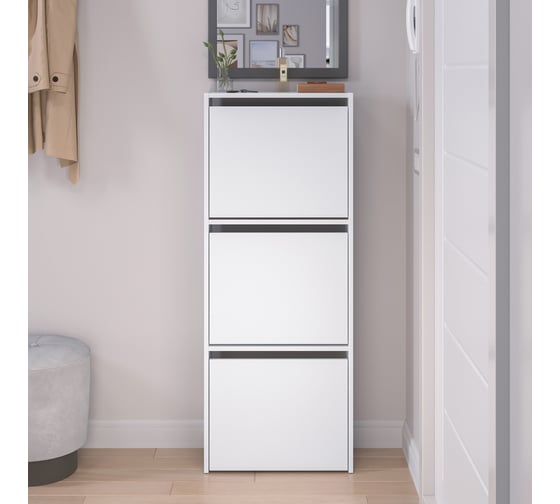 Обувница Letta Ultra Lux вертикальная, 3 секции, Белая гладкая, 532x1360x242 L3789.17/01