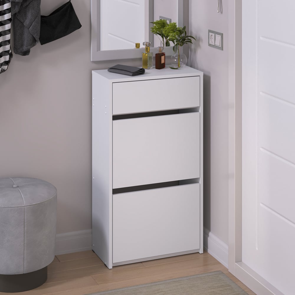 Обувница Letta Ultra 2 секции, с ящиком, Белая гладкая 520x946x274 ...
