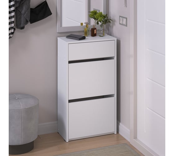 Обувница Letta Ultra 2 секции, с ящиком, Белая гладкая 520x946x274 L3761.17/01 1