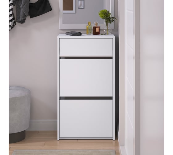 Обувница Letta Ultra 2 секции, с ящиком, Белая гладкая 520x946x274 L3761.17/01