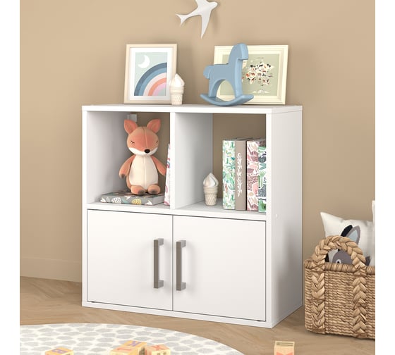 Стеллаж Letta Quattro New 4 секции, квадрат с дверками, Белое тиснение 642x644x288 L3708