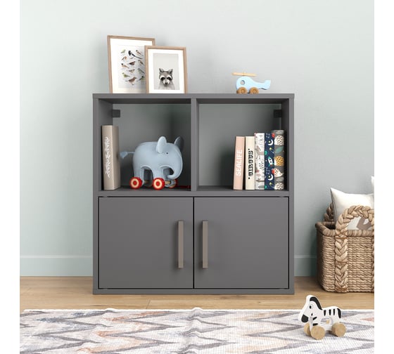 Стеллаж Letta Quattro New 4 секции, квадрат с дверками, Графит 642x644x288 L3708.09/01