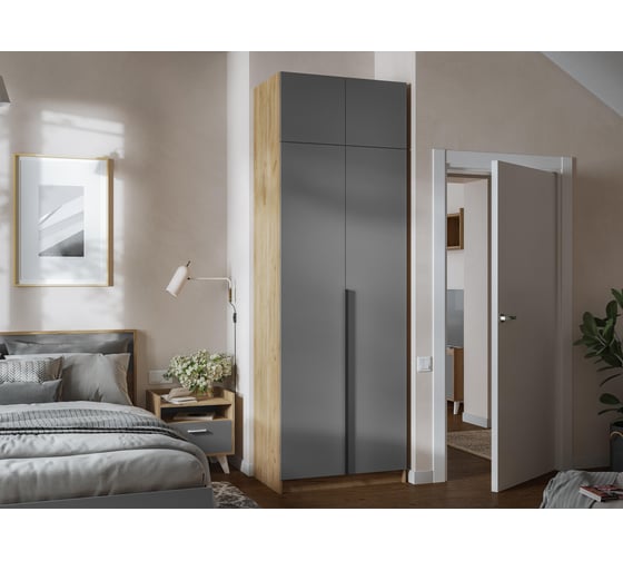 Шкаф Широн 800 графит серый / дуб крафт золото с антресолью Woodville 589123 1