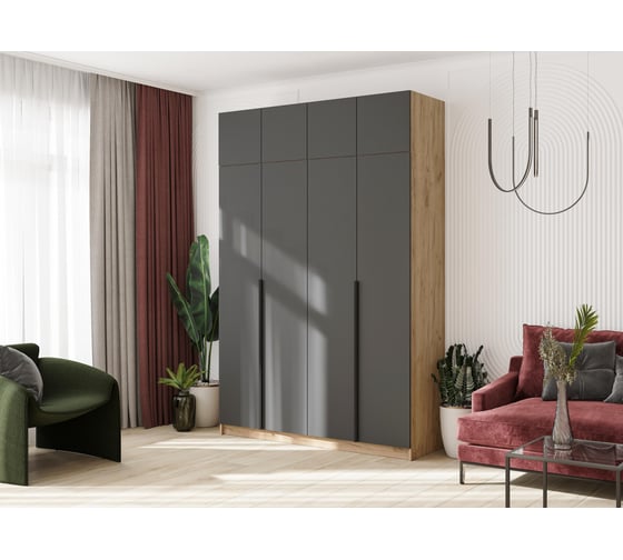 Шкаф Широн 1600 графит серый / дуб крафт золото Woodville 586597