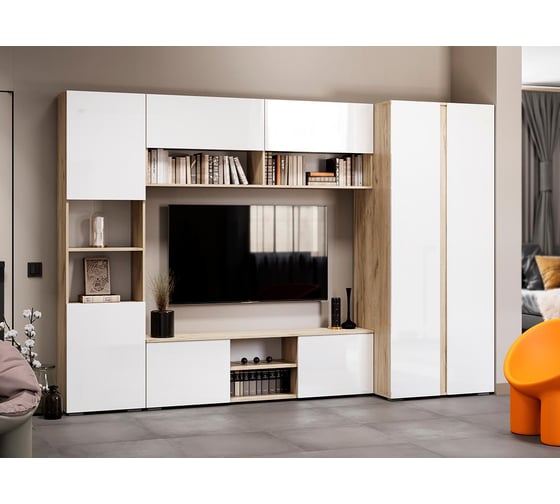 Стеллаж Алетра ПО-500 дуб крафт серый / глянец белый Woodville 580874