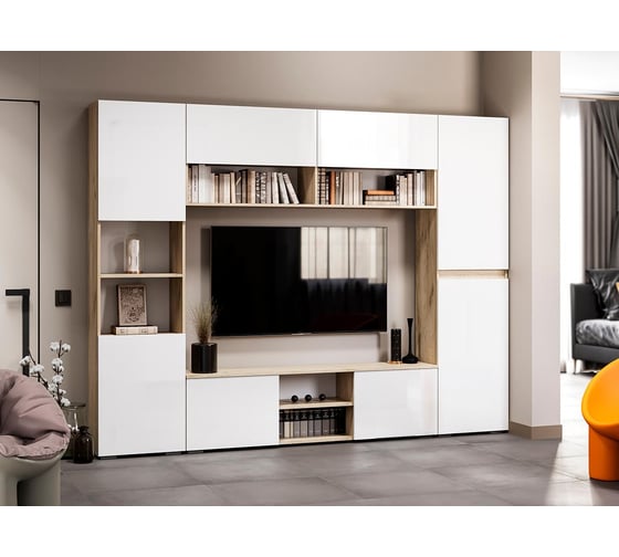Стеллаж Алетра ПО-500 дуб крафт серый / глянец белый Woodville 580874