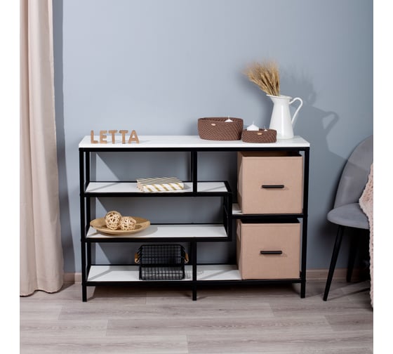 Стеллаж-тумба Letta Trust Plus ЛДСП Белое тиснение, черный металл 1100x780x300 LMK1460201