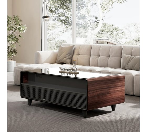 Умный кофейный столик Eureka с холодильником TB135, Walnut+Black ERK-135EL-WN