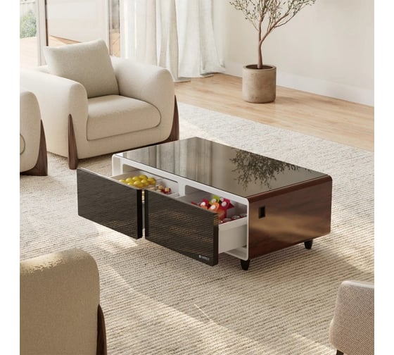 Умный кофейный столик Eureka с холодильником TB135, Walnut+Black ERK-135EL-WN
