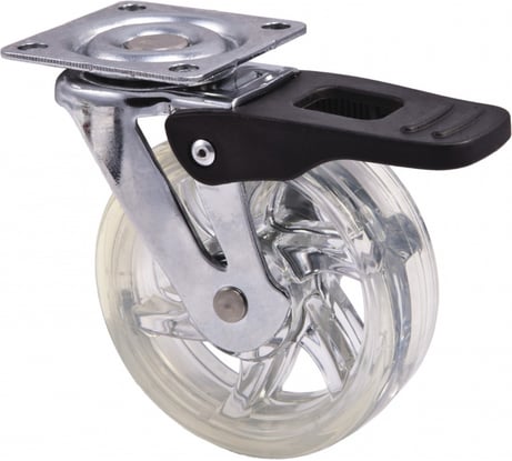Мебельное колесо AKS диаметр 50 мм, SHIFT, с площадкой, с тормозом, прозрачное 11086