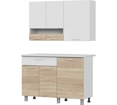 Кухонный гарнитур Арника КГ - 41200 белый / дуб Сонома / белый / Антарес 00-00143328