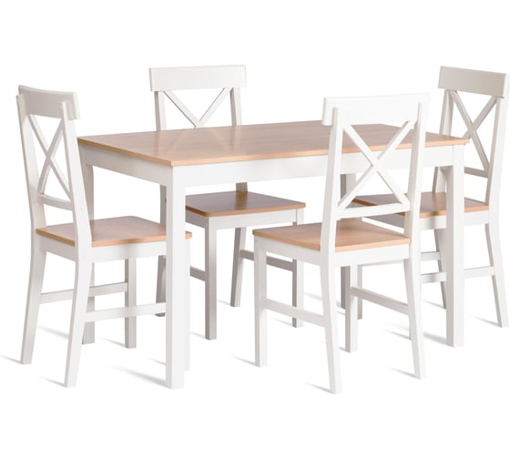 Обеденный комплект Tetchair Hudson Dining Set (mod.0103) (стол + 4 стула) МДФ/тополь/меламин, стол: 118x74x73 см, стул: 42,5x46,5x93,5 см, White (Белый)/Natural (натуральный) 21335 1