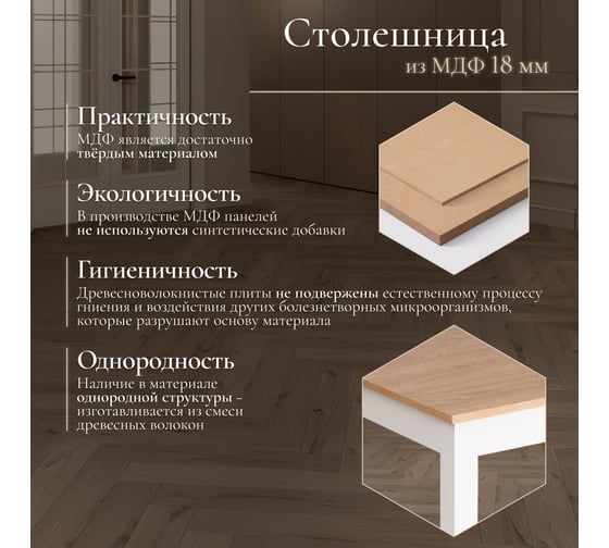 Обеденный комплект Tetchair Hudson Dining Set (mod.0103) (стол + 4 стула) МДФ/тополь/меламин, стол: 118x74x73 см, стул: 42,5x46,5x93,5 см, White (Белый)/Natural (натуральный) 21335