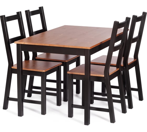 Обеденный комплект Tetchair Sonata dining set (стол + 4 стула) массив сосны, стол: 120x75x73 см, стул: 41x50x95 см, антик/чёрный 21795
