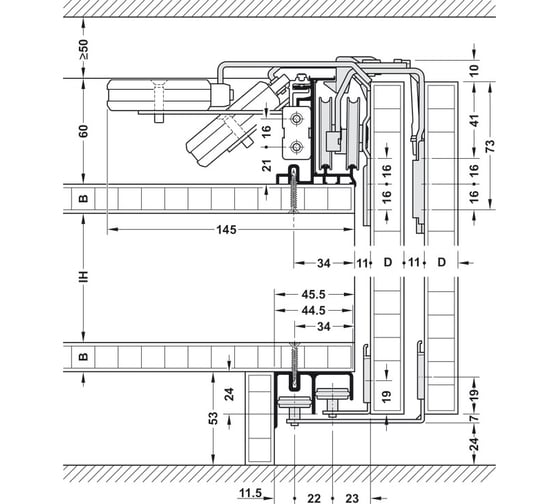 Комплект Hafele Slido F-Line43 2 двери толщина до 40мм 402.35.003