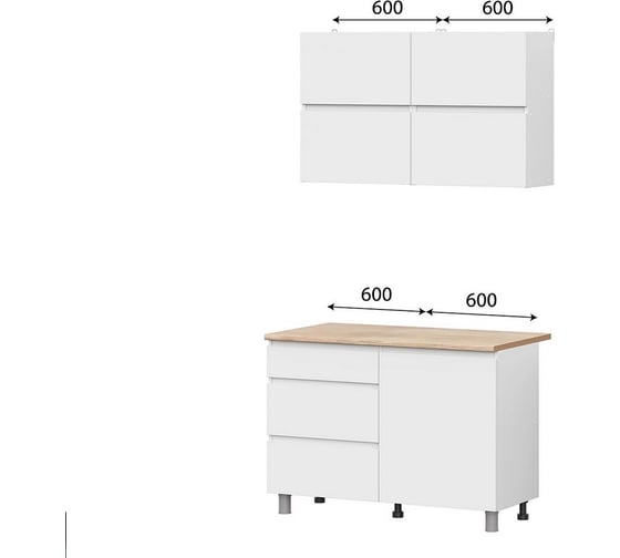 Кухонный гарнитур Арника МР Токио 1.2 м, белый текстурный, серия3 00-00143329