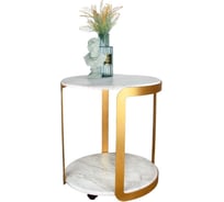 Круглый журнальный столик Callisto mobili на колесиках в стиле лофт Светлый мрамор/золото М020.0В70