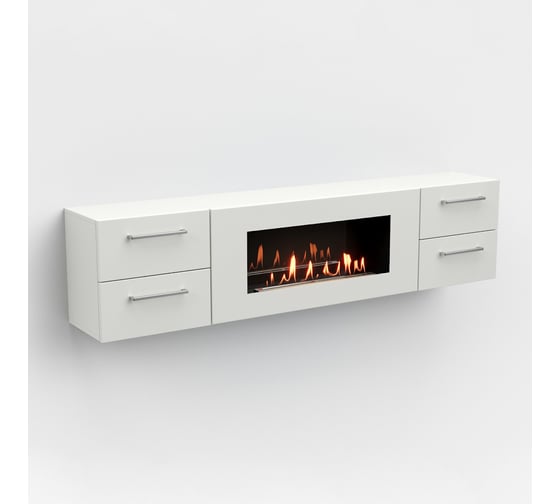 Тумба ТВ Lux Fire Белая Роза настенная 1700, с белым биокамином ТС-900Б-Р-1700х400х296 1