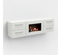 Тумба ТВ Lux Fire Белая Роза настенная 1400, с белым биокамином ТС-600Б-Р-1400х400х296