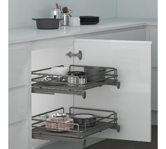 Сетка INOXA Ellite в базу 450 выдвижная с доводчиком, отделка орион серый 5202EDY/45-45PAR 1