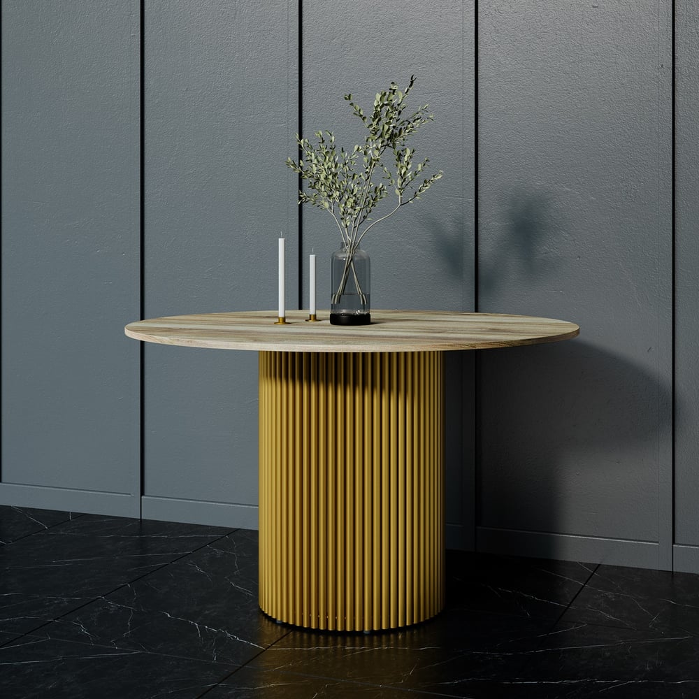 Круглый обеденный стол с металлическим подстольем GENGLASS TRUBIS Wood ...