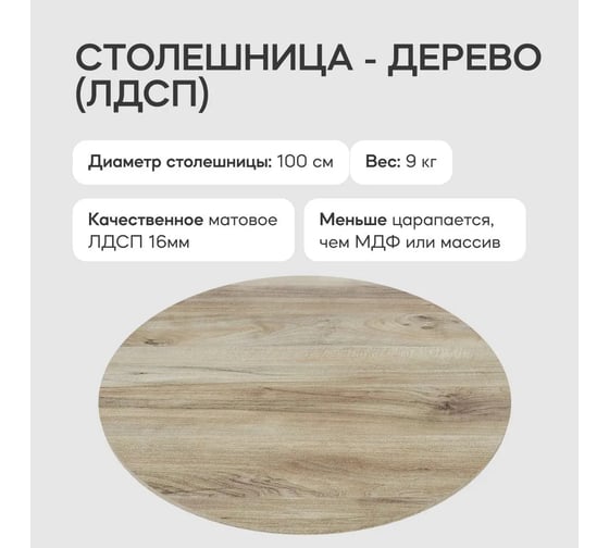Столешница GENGLASS ЛДСП, 16 мм, орех, диаметр 1000 мм GGTW-01-d100