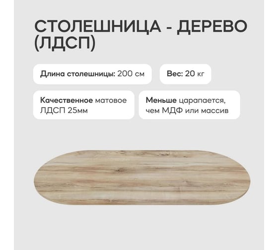 Столешница GENGLASS ЛДСП, 25 мм, орех, овальная GGTW-01-20090