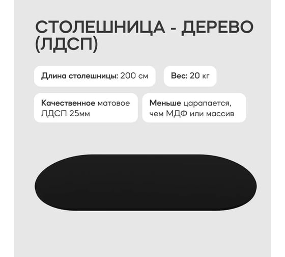 Столешница GENGLASS ЛДСП, 25 мм, чёрная, овальная GGTW-02-20090