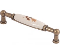 Мебельная металлическая ручка скоба AKS UP21 с керамической вставкой (кремовый) 96 старое золото/коричневый лист 75708