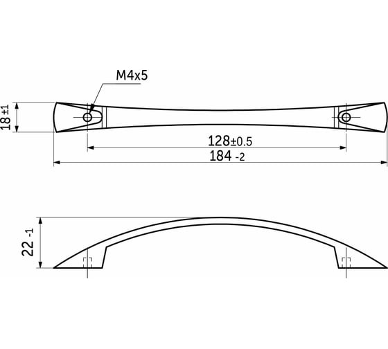 Мебельная металлическая ручка скоба AKS UN90 128 хром, общая длина 184 23606