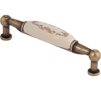 Мебельная металлическая ручка скоба AKS UP21 с керамической вставкой (кремовый) 96 старое золото/золотой узор 75709