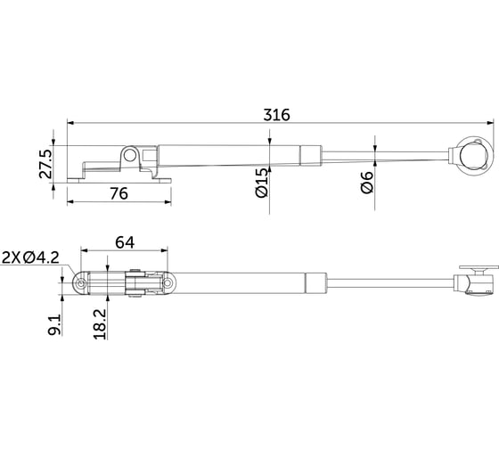 Подъемник газовый верхний AKS PLUS 40N с доводчиком серый 66733