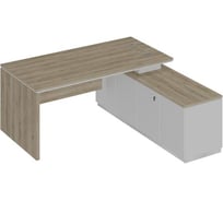Стол руководителя Юнитекс CITY (опора ДСП) на опорной тумбе (левый/правый) 180х180х75, дуб гладстоун/белый премиум СИх107хДГхБПхБП